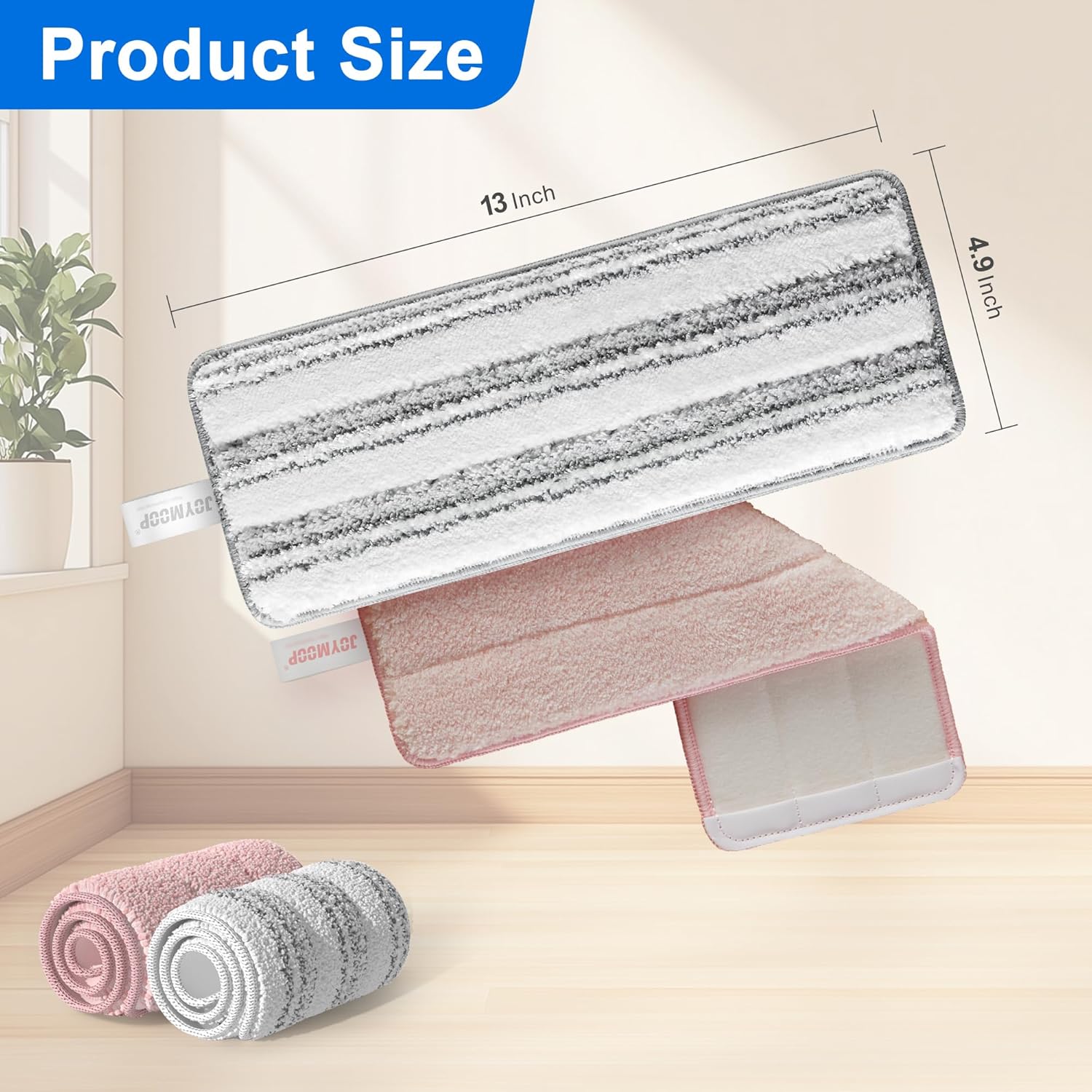 JOYMOOP Microfiber Mop Pads Stripe Pink 13-inch Replacement Refills Pack of 2