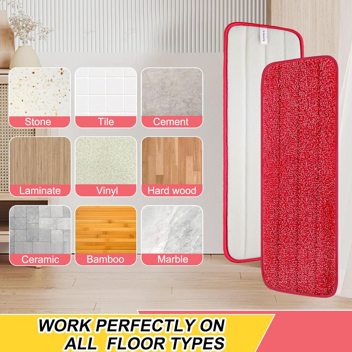 165 Inch H-Gamely Microfiber Mop Pads Set of 5