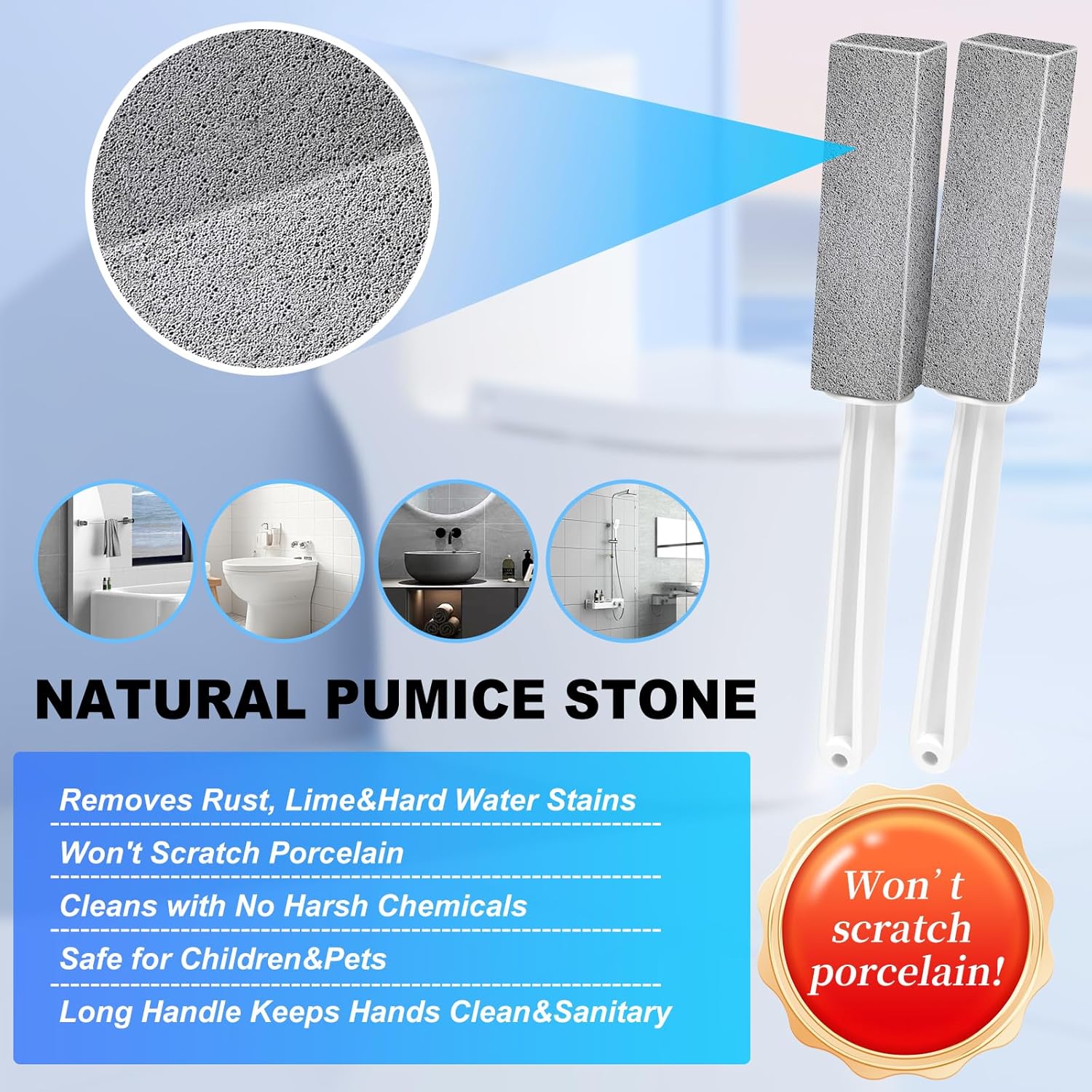 Cnigrpl Pumice Stone Toilet Cleaner - 2Pack with Long Handle