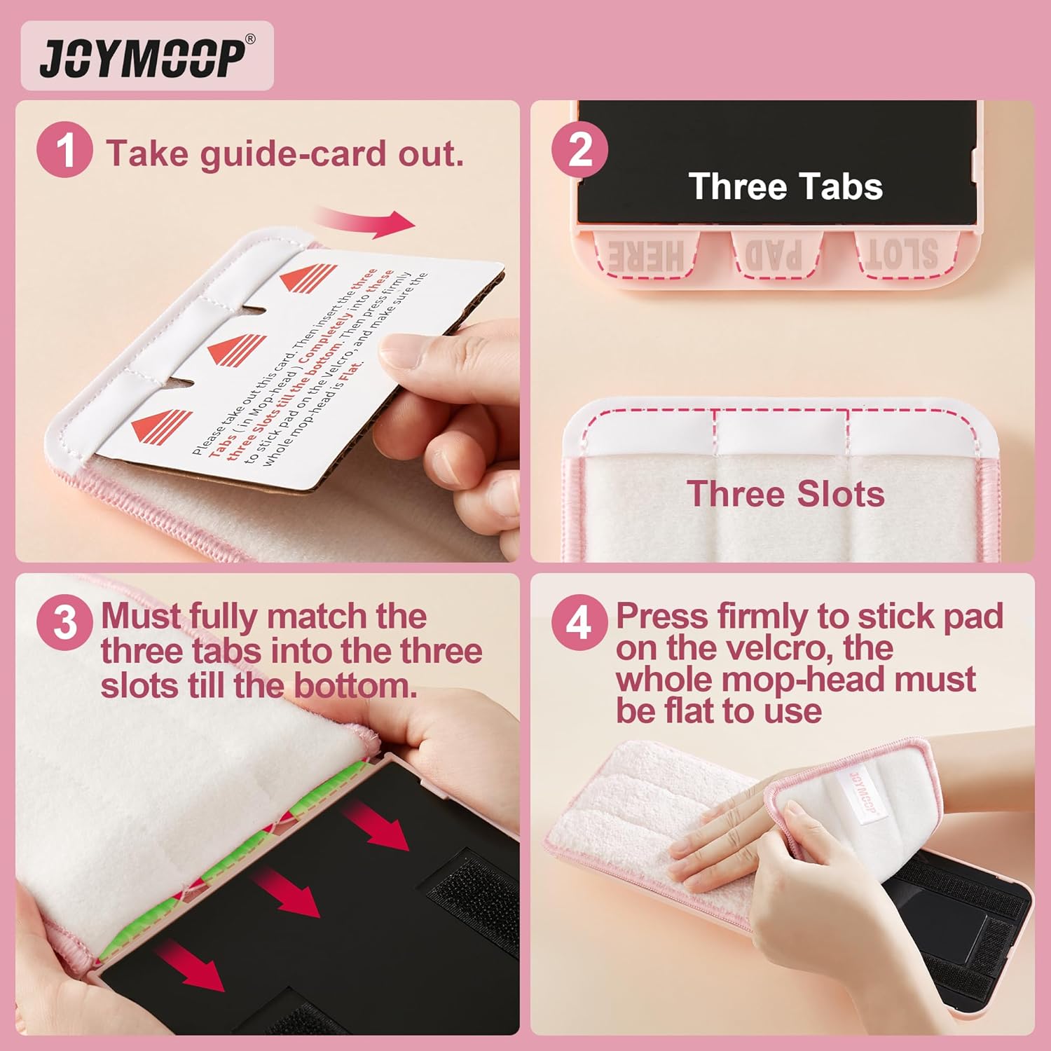 JOYMOOP Microfiber Mop Pads Stripe Pink 13-inch Replacement Refills Pack of 2