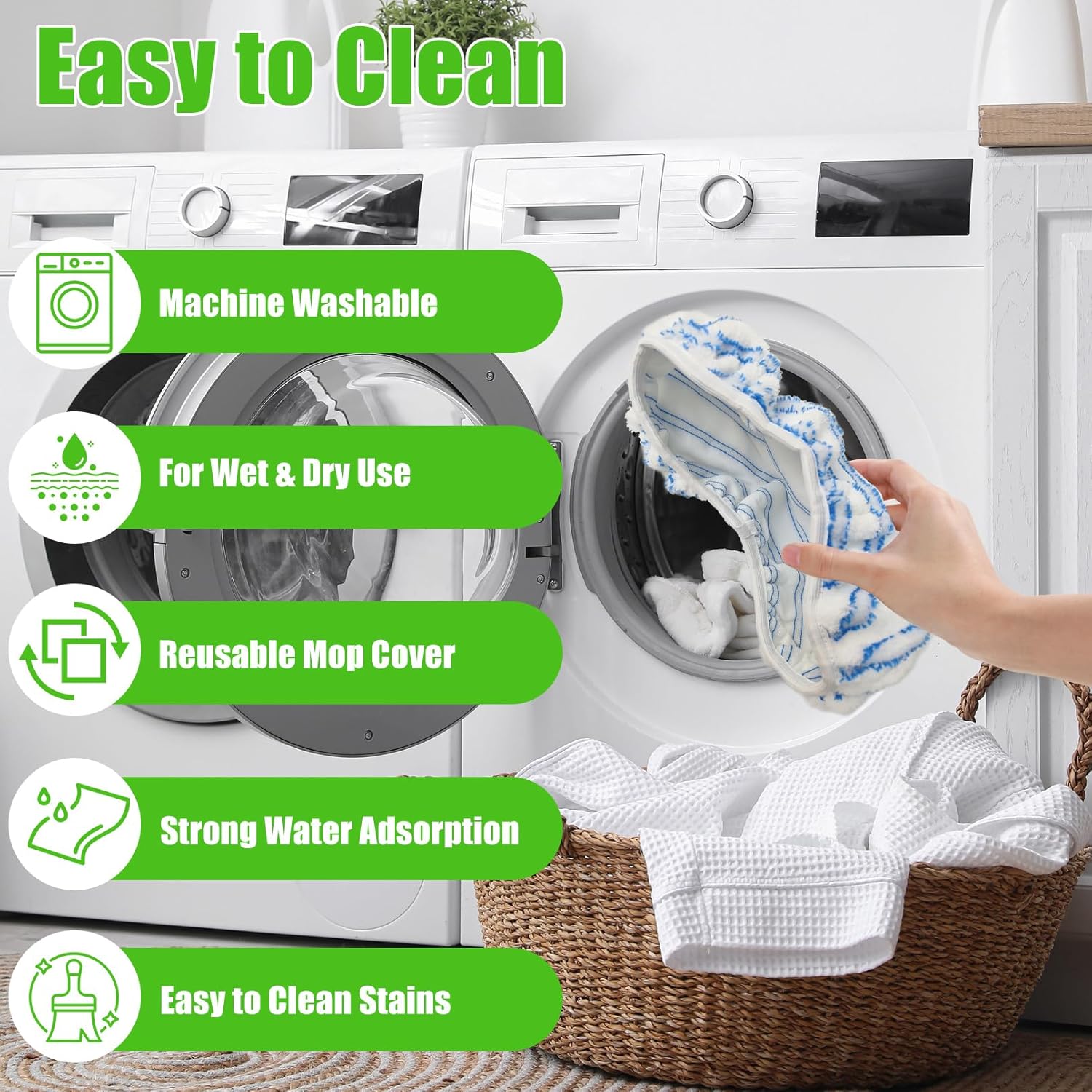 WVYNUYQP Reusable Cotton Microfiber Mop Paddles 4 Pack