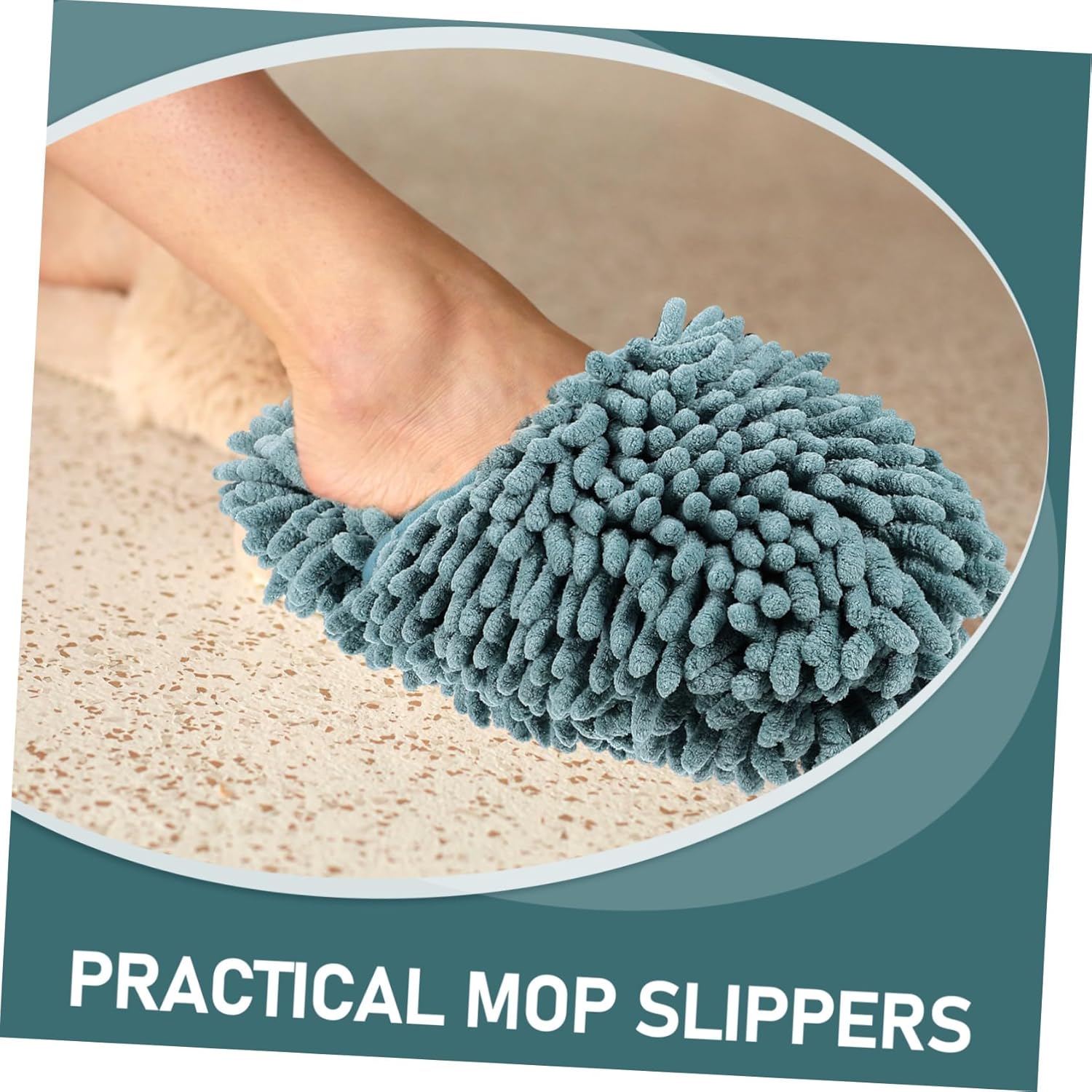 Minkissy 1 Pair Washable Mop Slippers Gray-Green