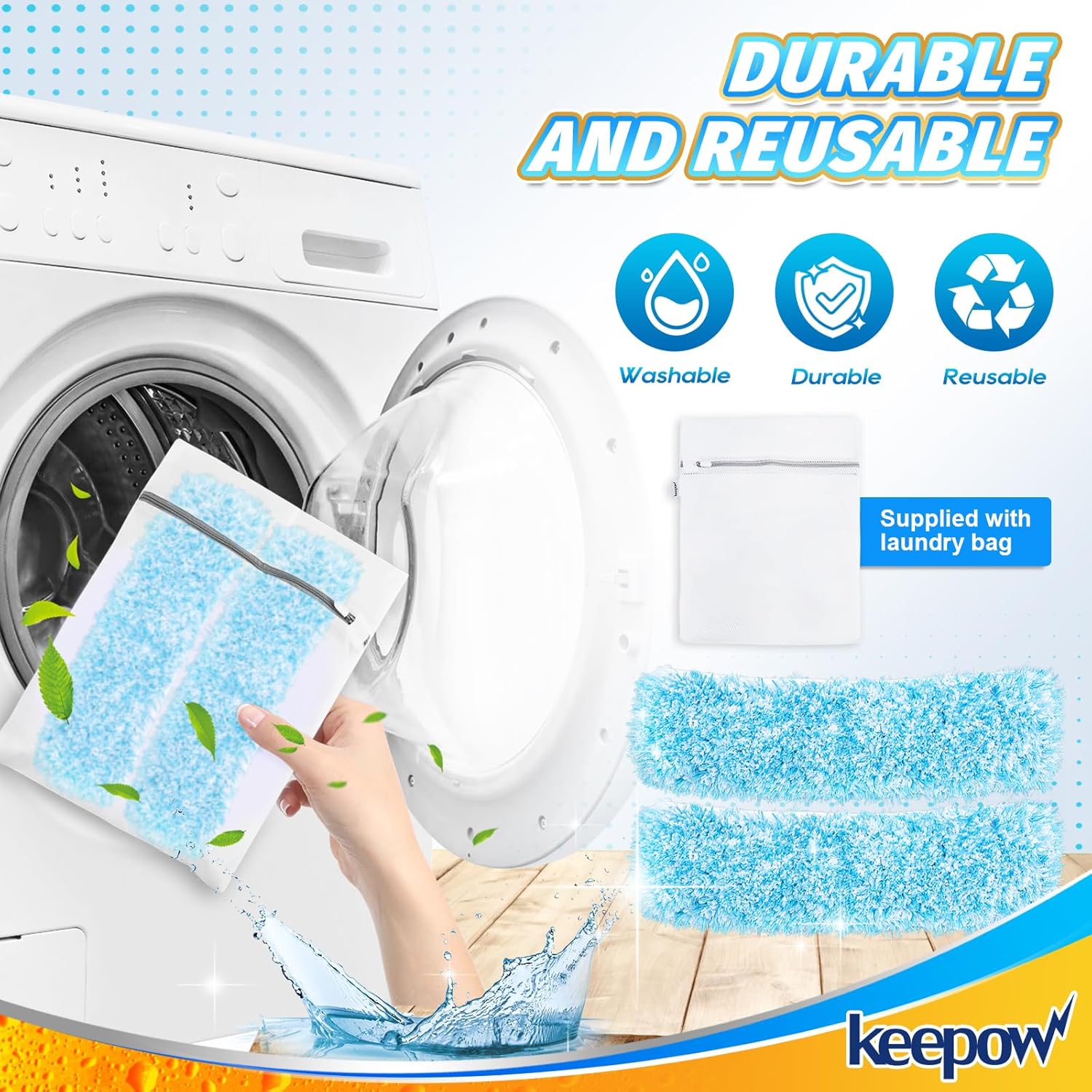 KEEPOW 10 Inch Microfiber Window Scrubber Refill 4 Pack