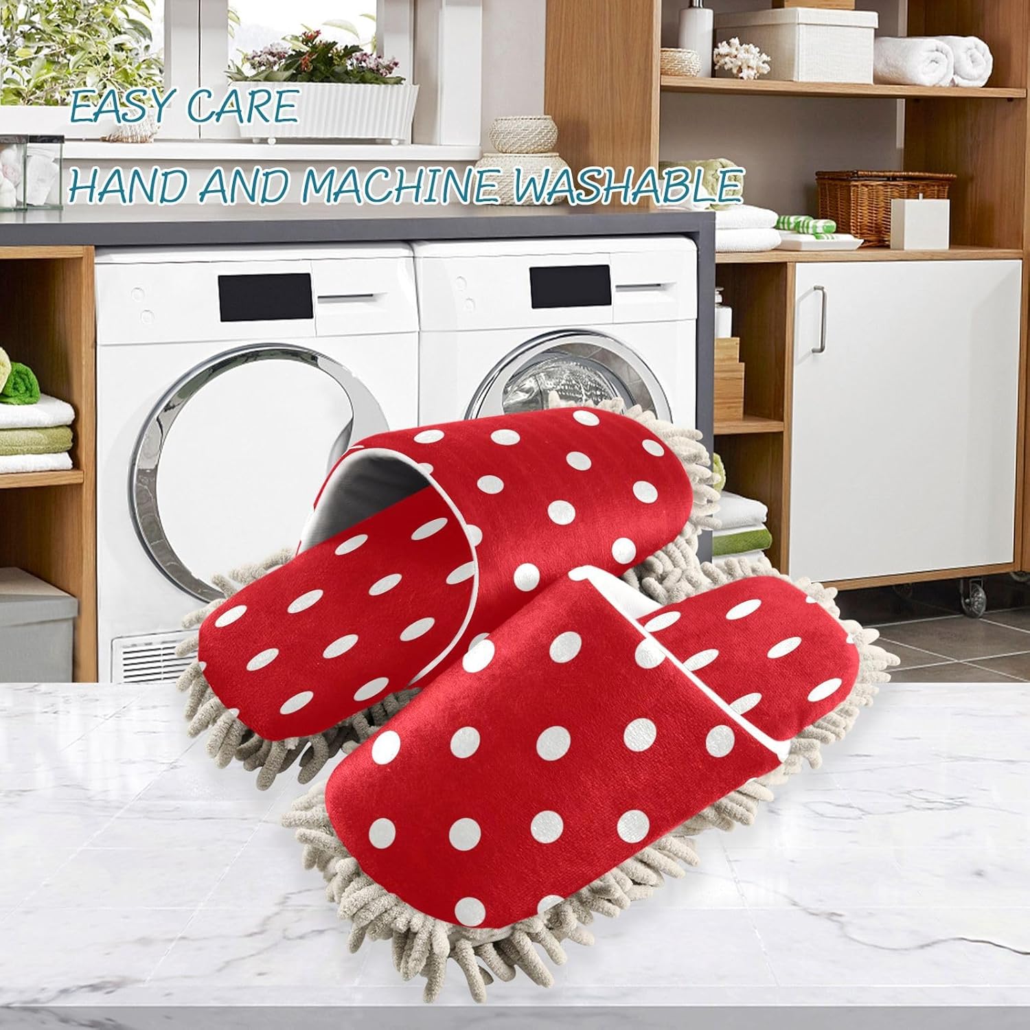 Bulletgxll Mop Slippers Red Dot Microfiber Washable Floor Mop