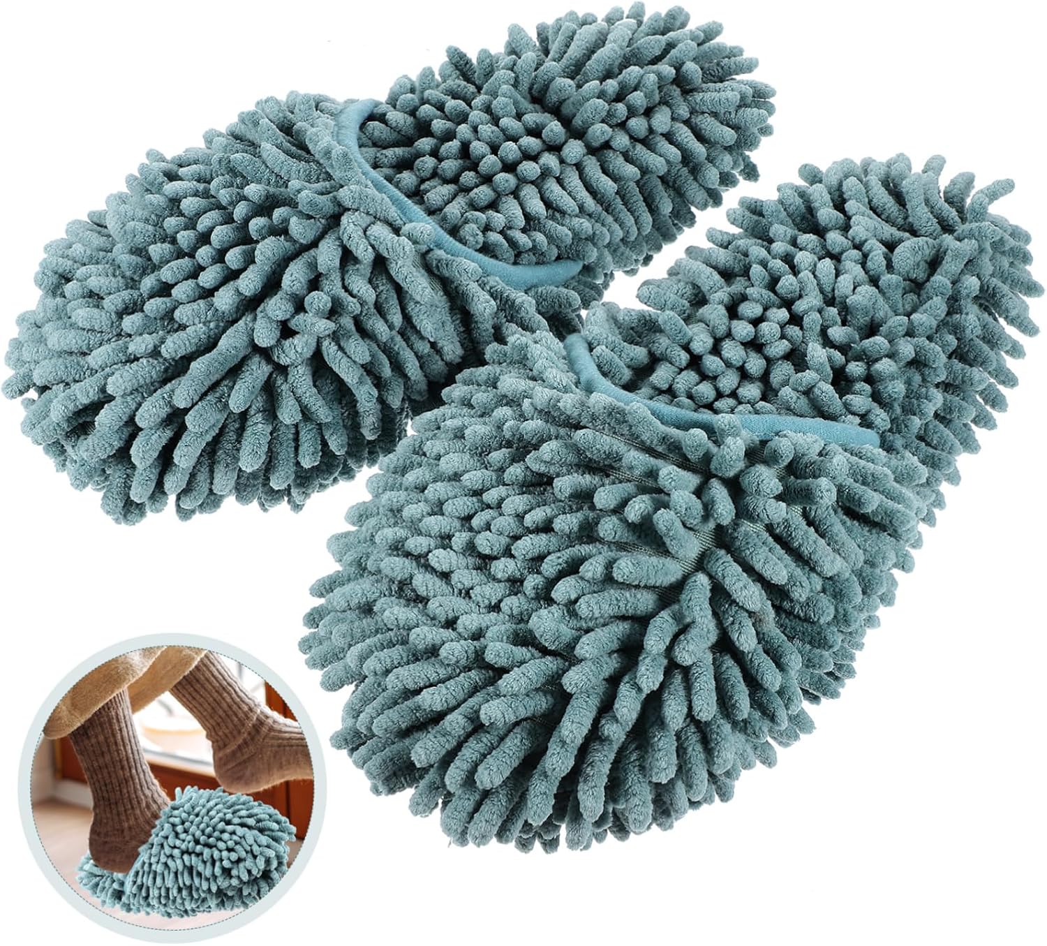 1 Pair Fluffy Mop Slippers for Women Reusable Skid-Resistant Cleaning Shoes