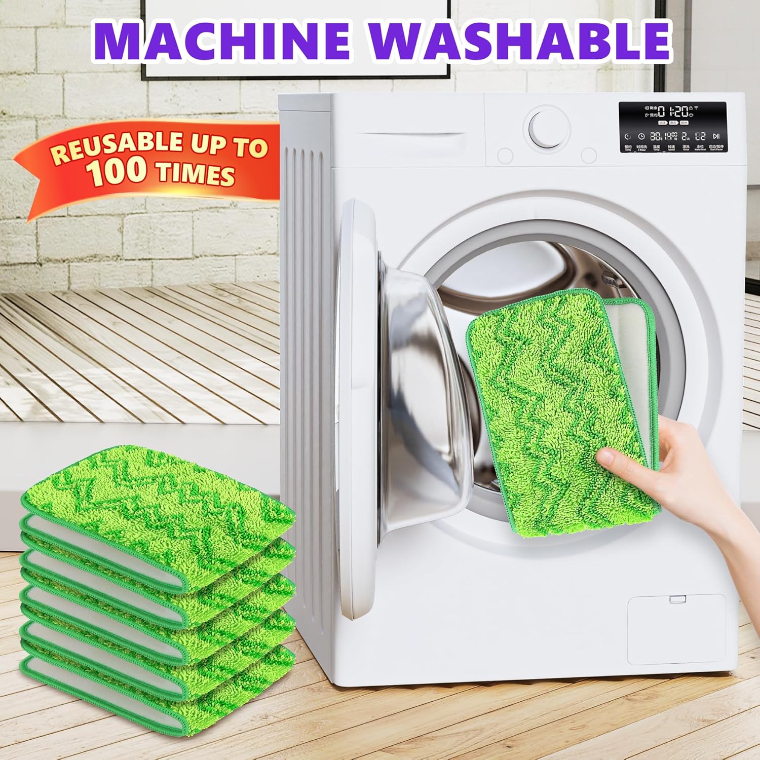 ENSPOWAY Reusable Mop Pads - 6 Pack for Swiffer PowerMop 13 14 15