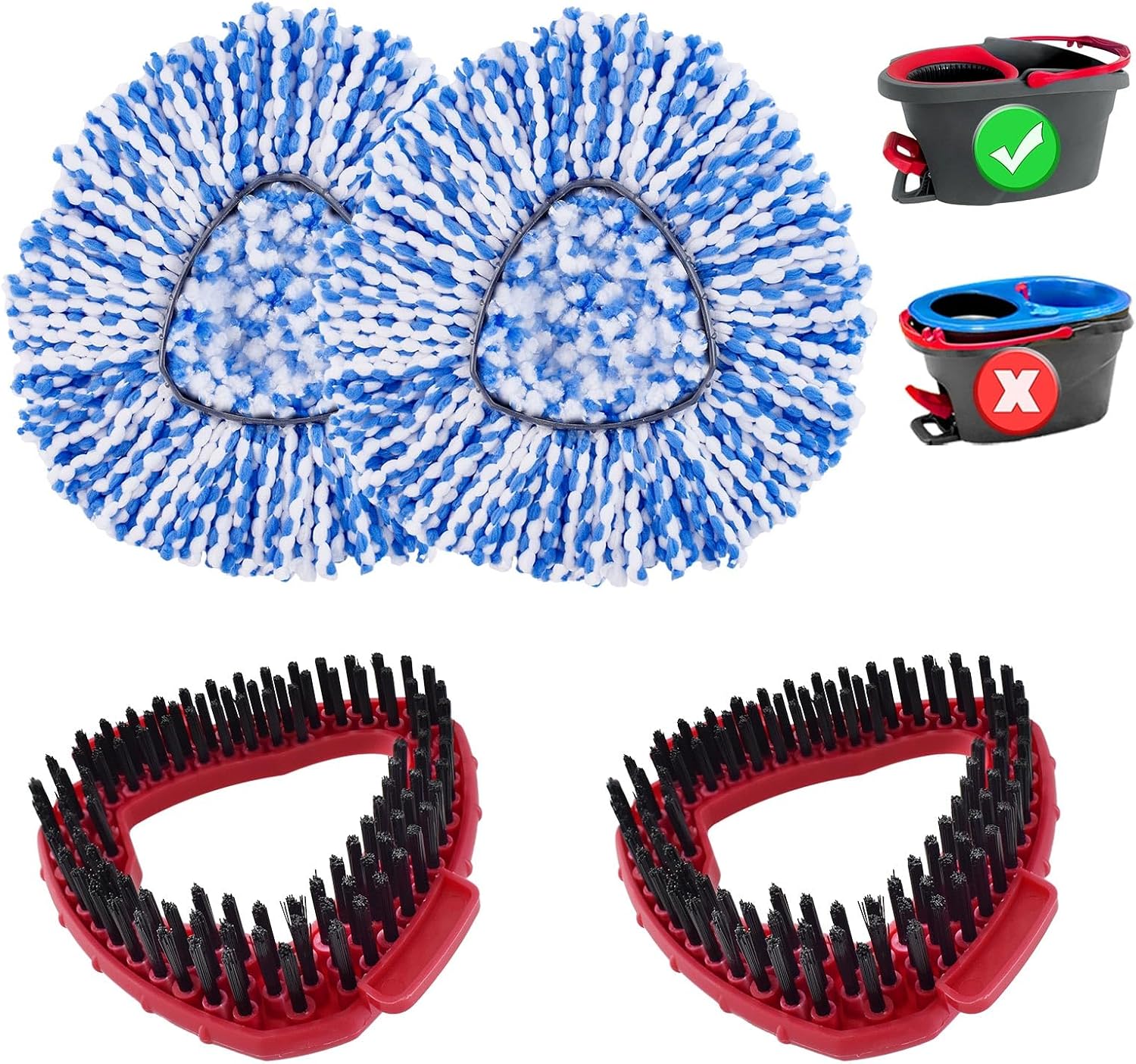 2 Microfiber Mop Heads 2 Scrub Brush Refills for O-Cedar EasyWring