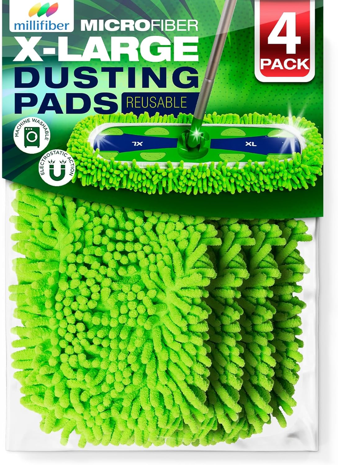 Millifiber X-Large Dust Mop Refill 4 Pack - Pet Friendly Dry Mop Pads