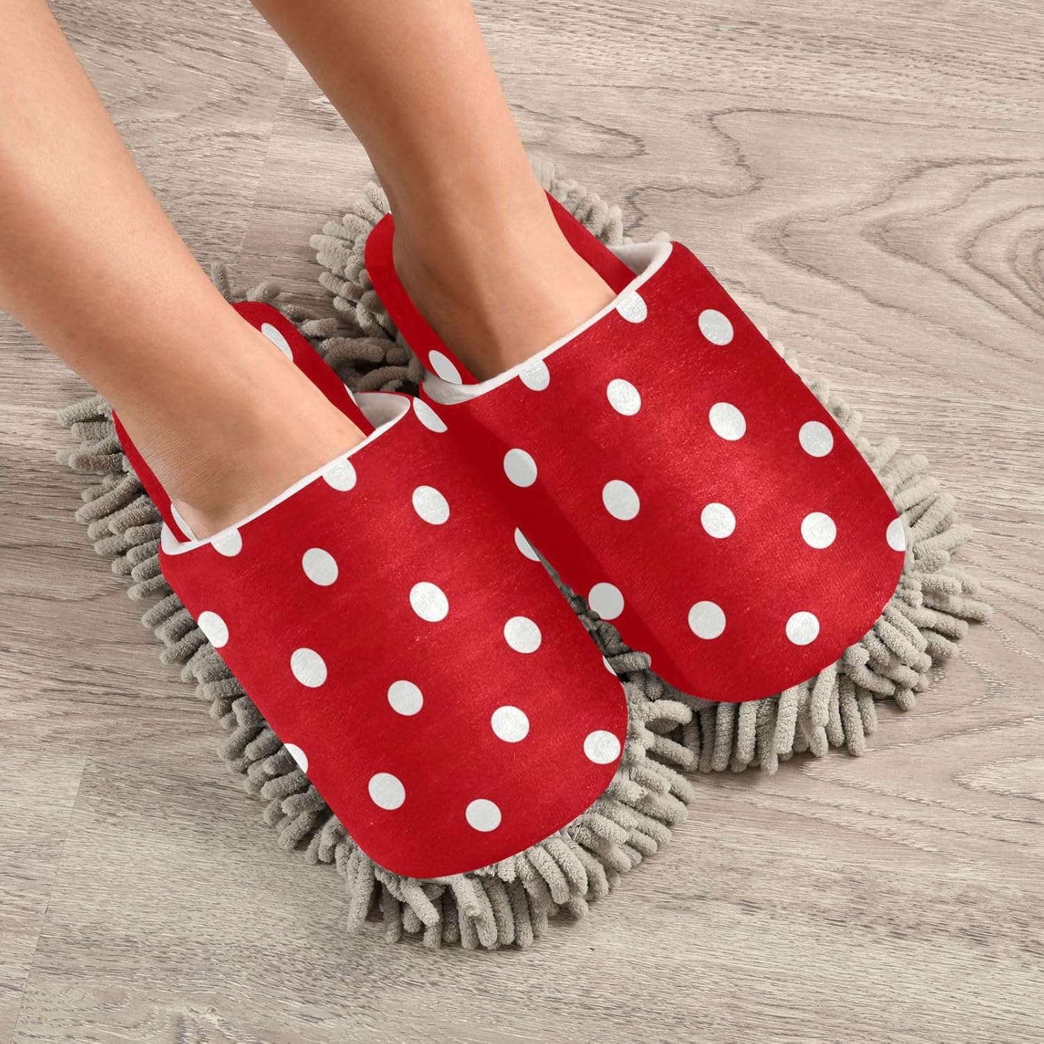 Bulletgxll Mop Slippers Red Dot Microfiber Washable Floor Mop