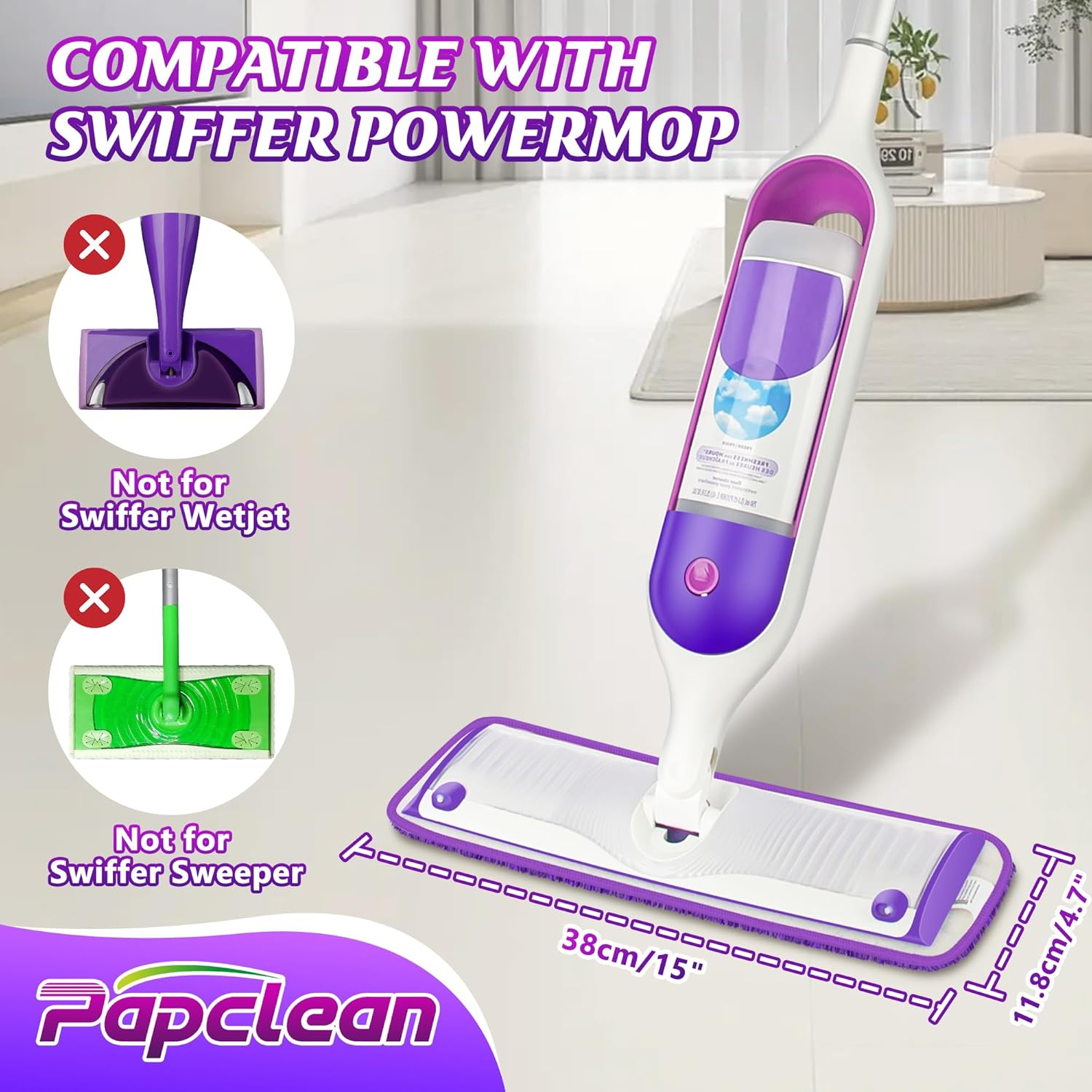 9 Pack Reusable PowerMop Pads for Swiffer Compatible