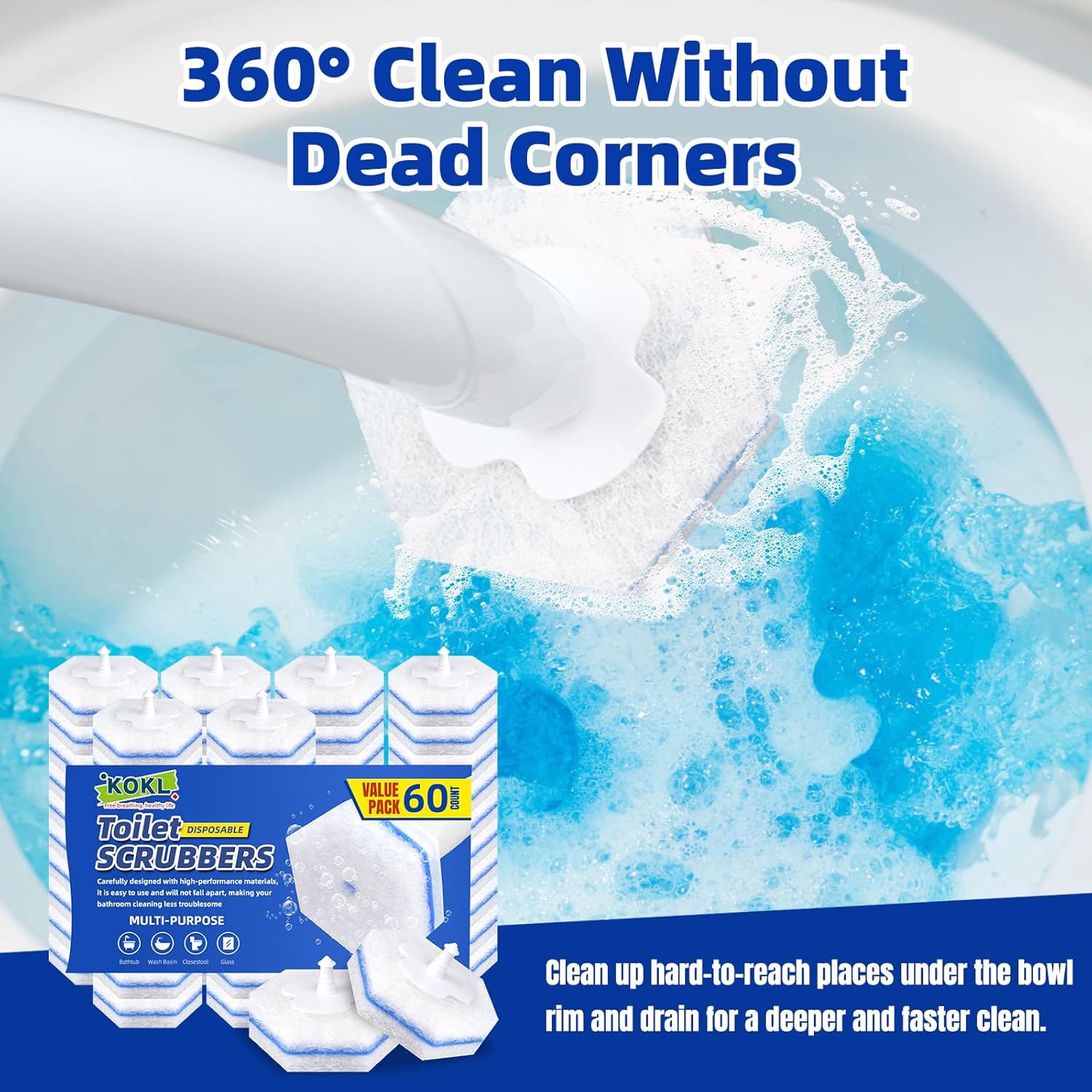 KOKL 60pcs Toilet Brush Refills - Premium Cleaners with Fresh Scent