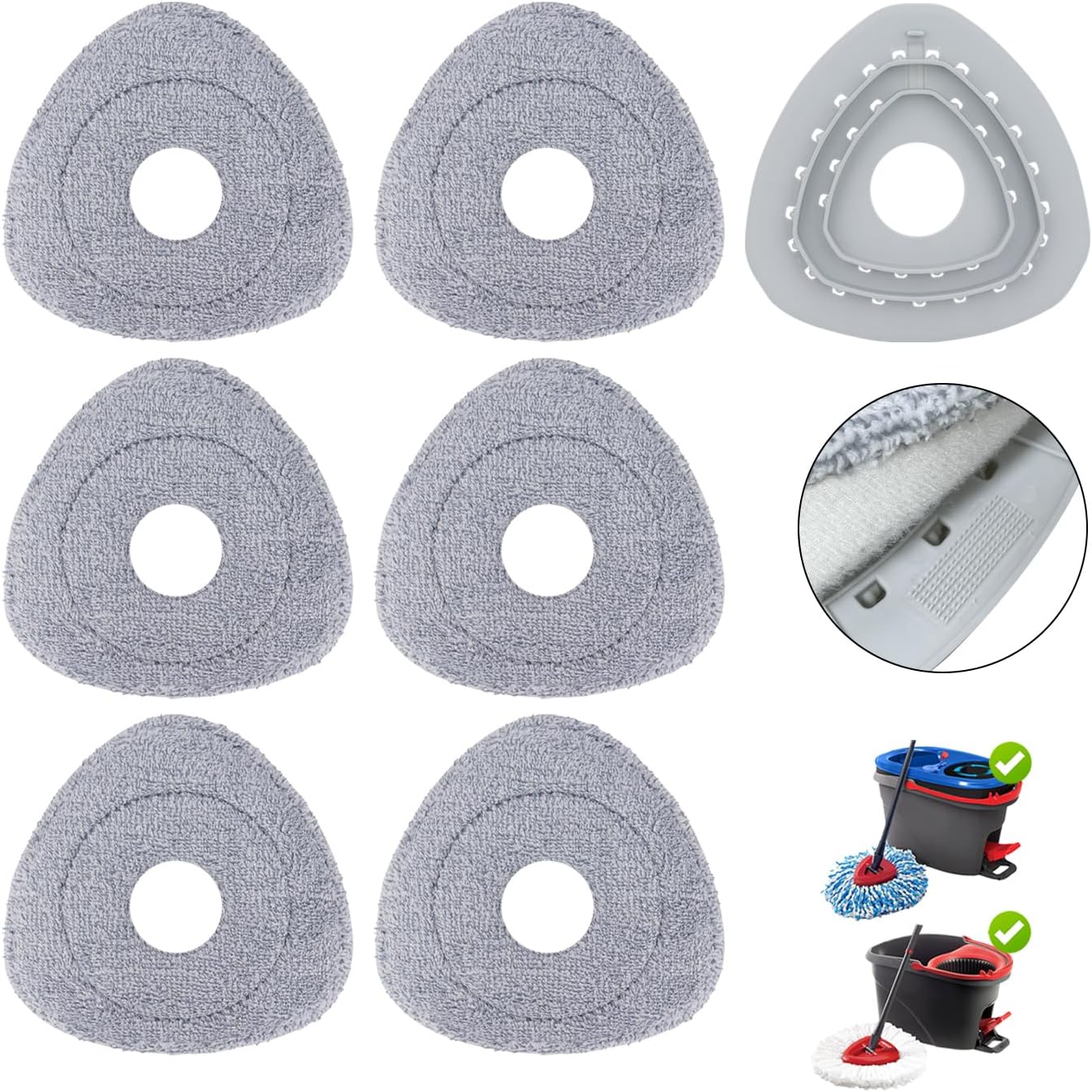 Sgizoku Spin Mop Head Refill - 6 Cloth Pads with Base