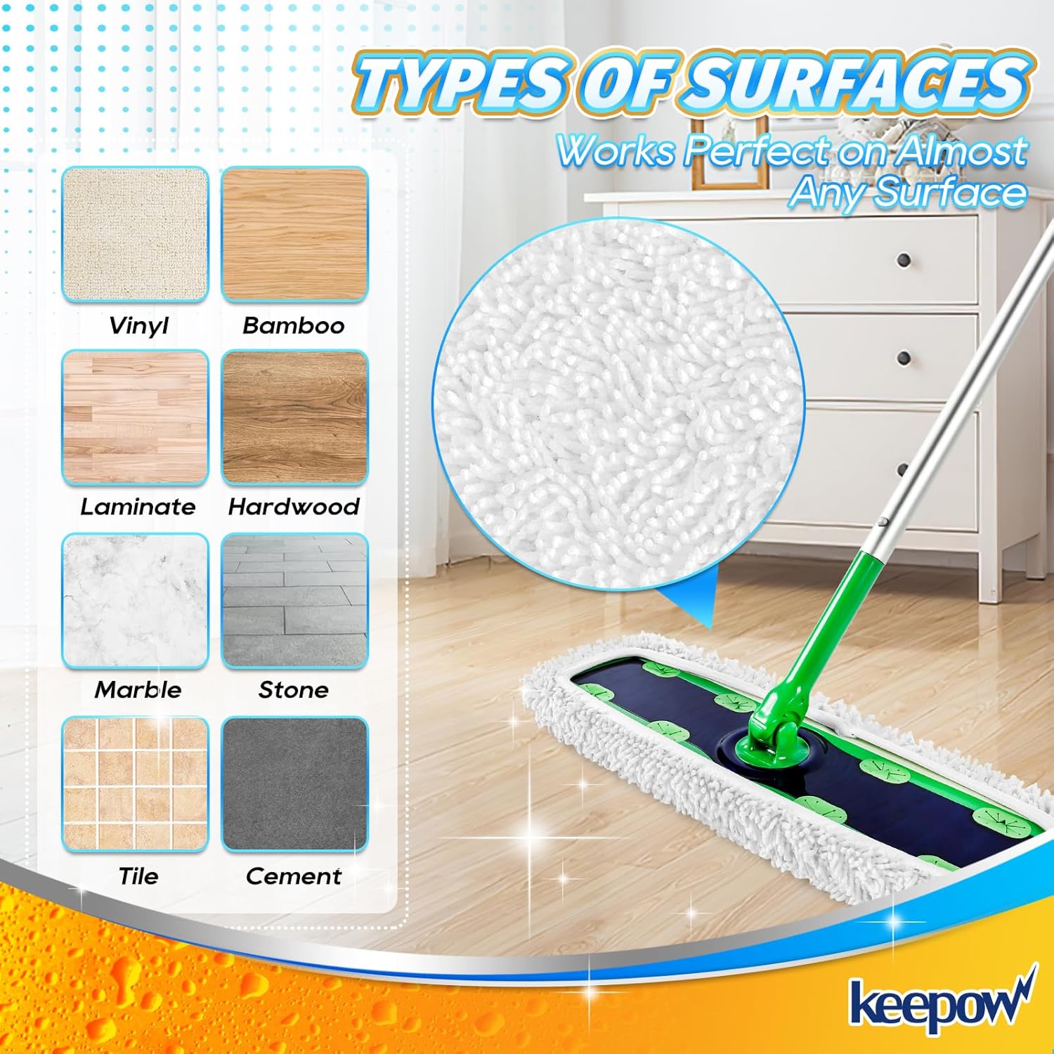 KEEPOW Reusable XL Mop Pads 4 Pack for Swiffer Sweeper XL