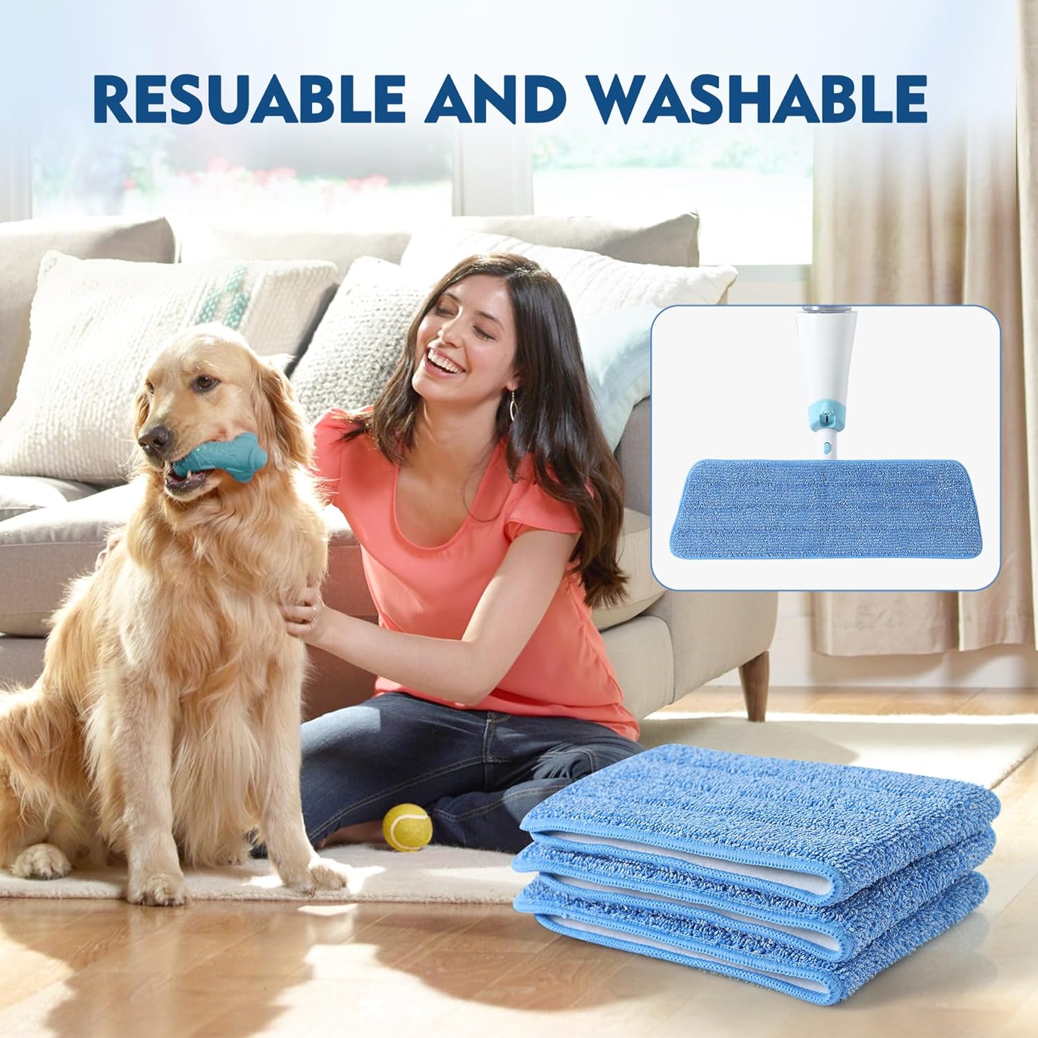3 Pack Microfiber Mop Pads Refills - Reusable Cleaning Pads for All Spray Mops