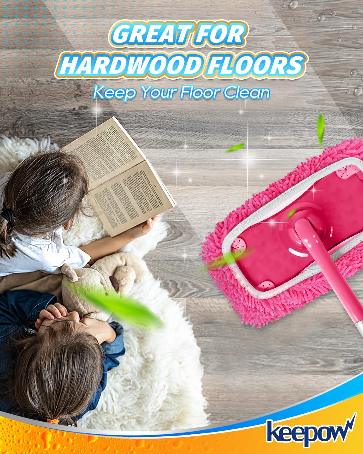 KEEPOW Reusable Microfiber Mop Pads 4PCS for Swiffer Sweeper