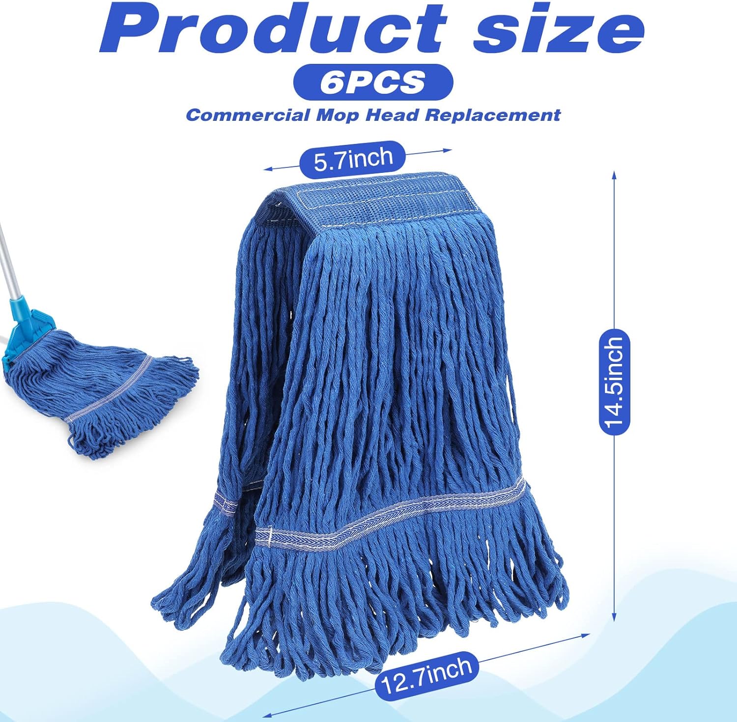 Nuogo 6 Pcs Heavy Duty Wet Mop Head Refills Blue