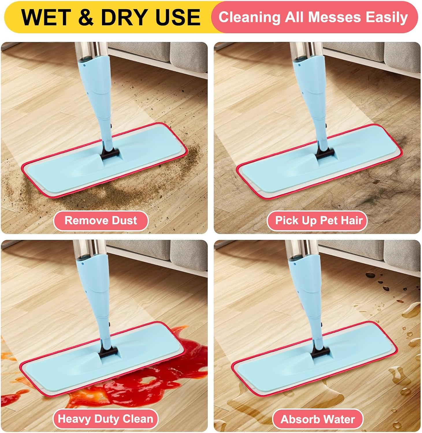 165 Inch H-Gamely Microfiber Mop Pads Set of 5