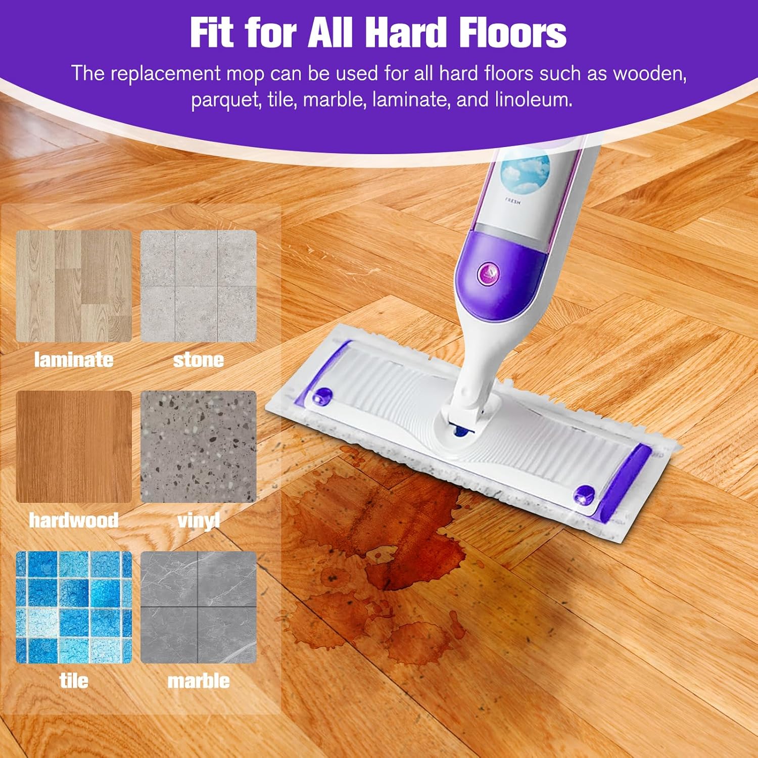 Disposable Mopping Pads Refills for PowerMop Purple-15 Pack