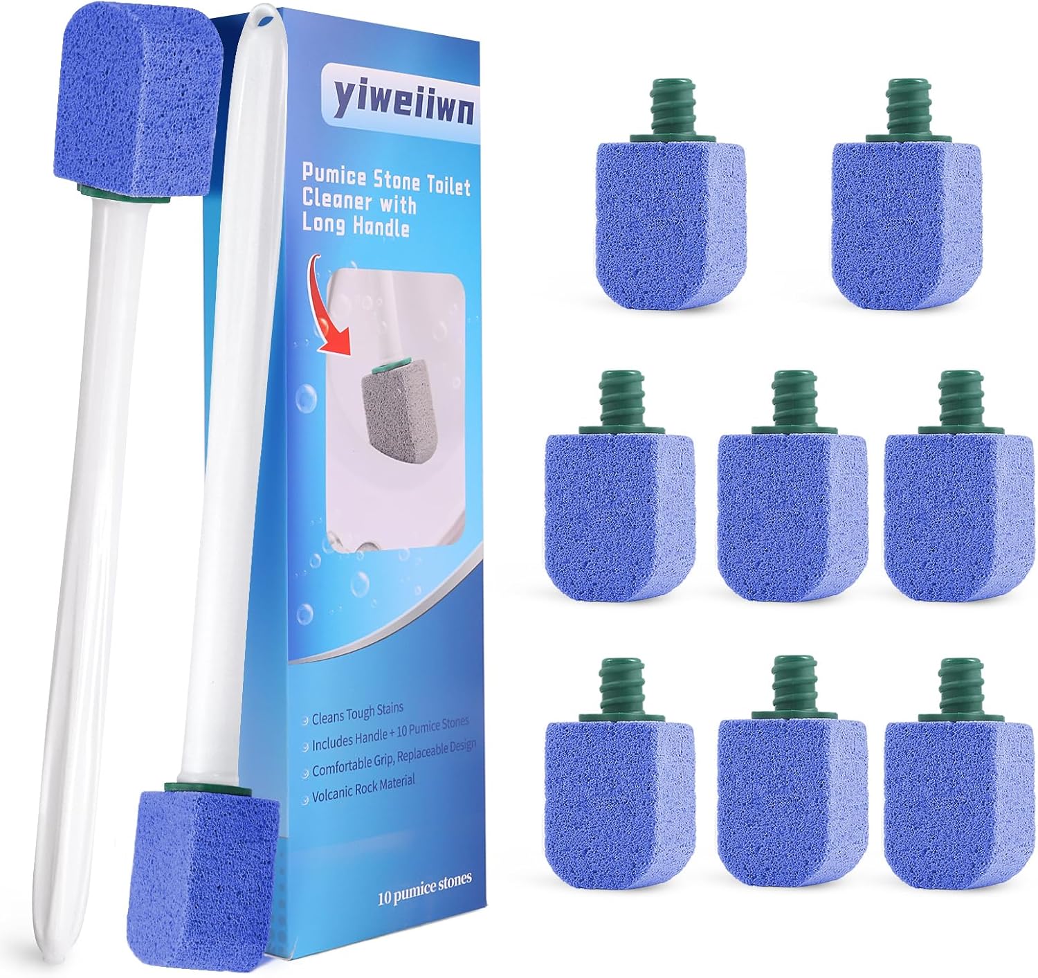 Yiweiiwn Pumice Stone Cleaner with 2 Handles and 10 Stones Blue