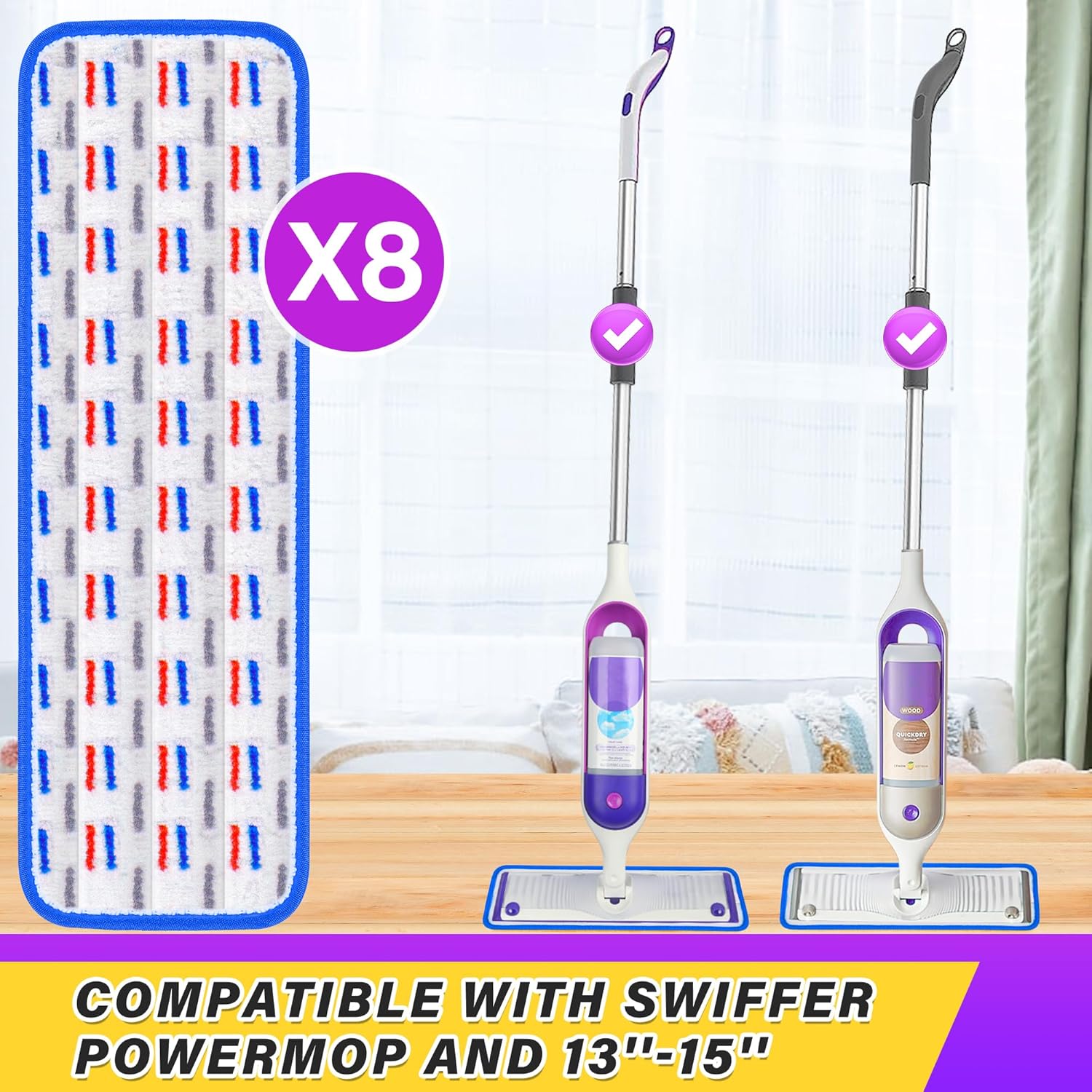 FORSPEEDER 8 Pack Reusable Mop Pads for Swiffer Power Mop