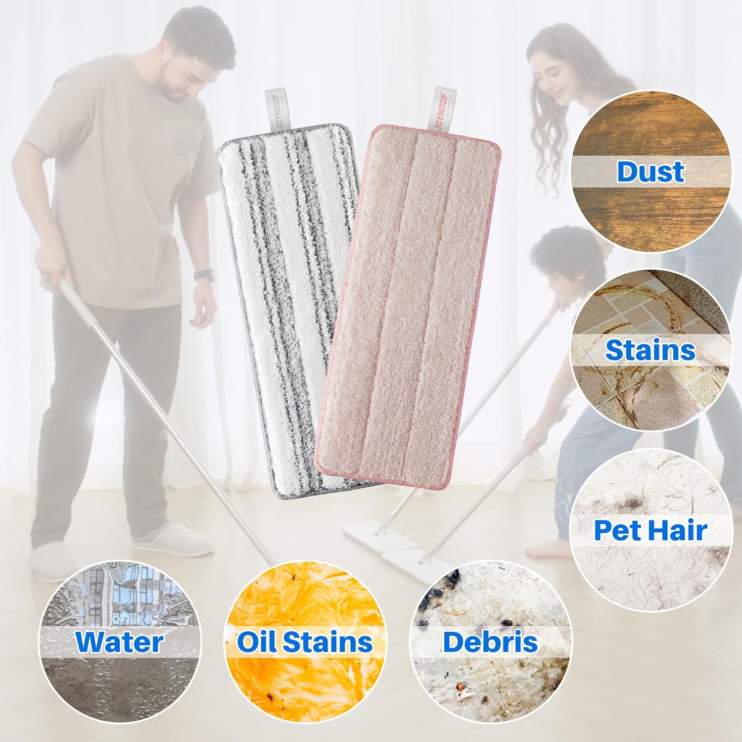 JOYMOOP Microfiber Mop Pads Stripe Pink 13-inch Replacement Refills Pack of 2