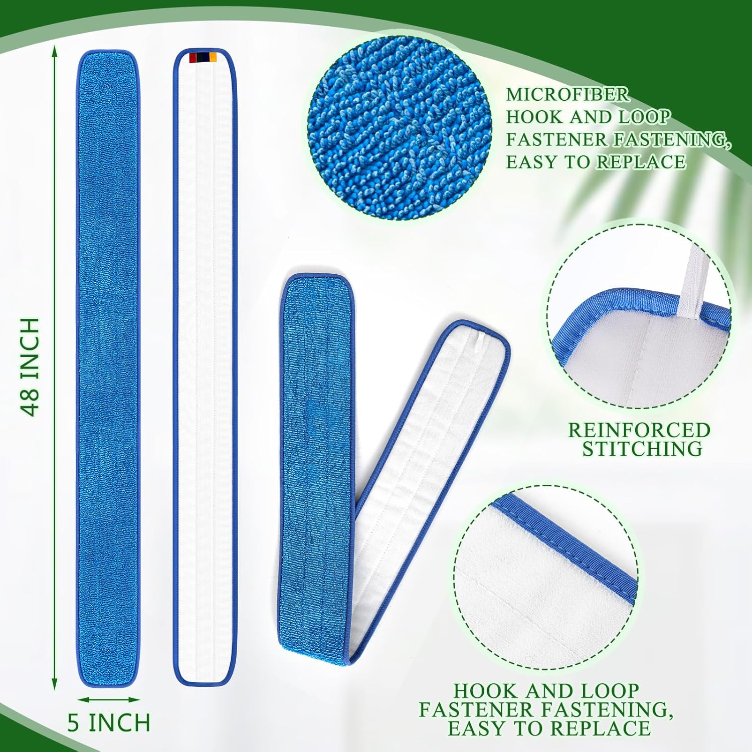 3 Pcs 48 Inch Microfiber Mop Refill Pads Reusable for Commercial Cleaning