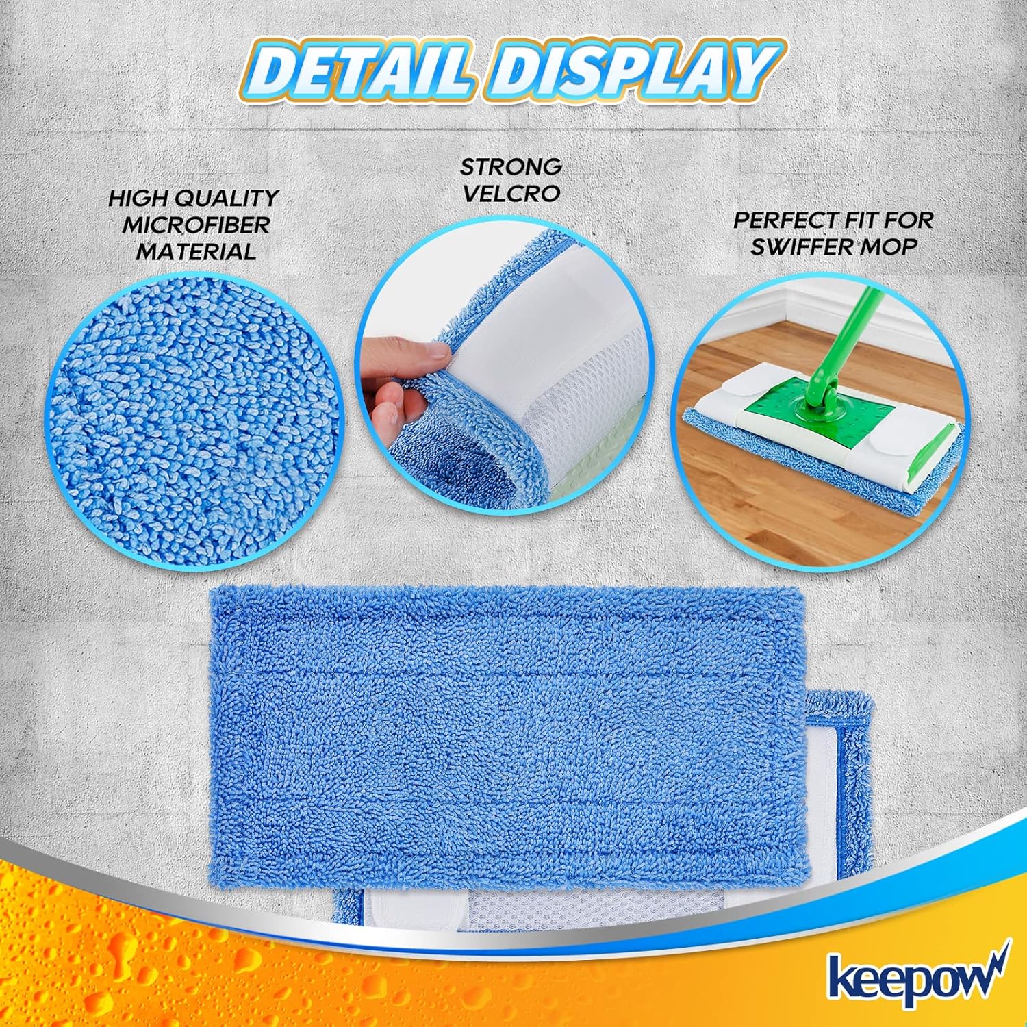 KEEPOW 2 Pack Reusable Microfiber Mop Pads for Swiffer
