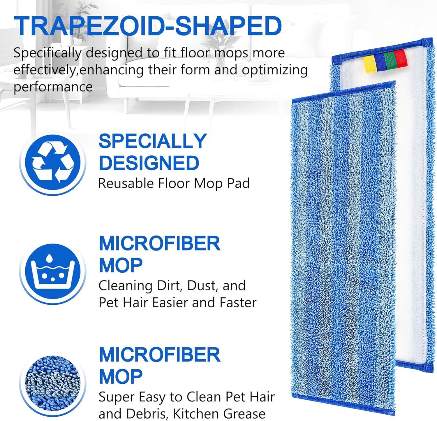 iDeaology 18in Microfiber Mop Pad Replacement - 15 Pack Heavy Duty Reusable