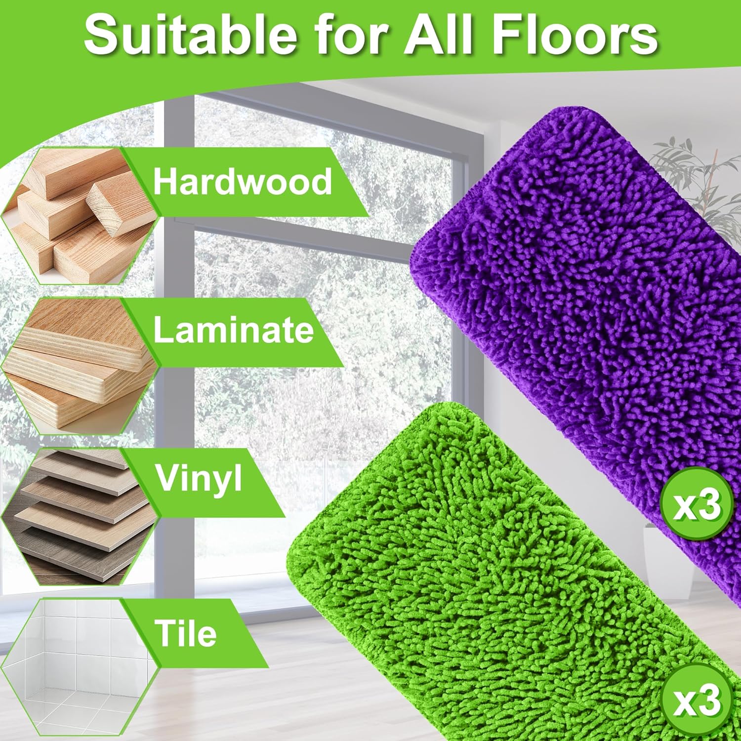 Aifacay Reusable Mop Pads for Swiffer PowerMop 6 Pack