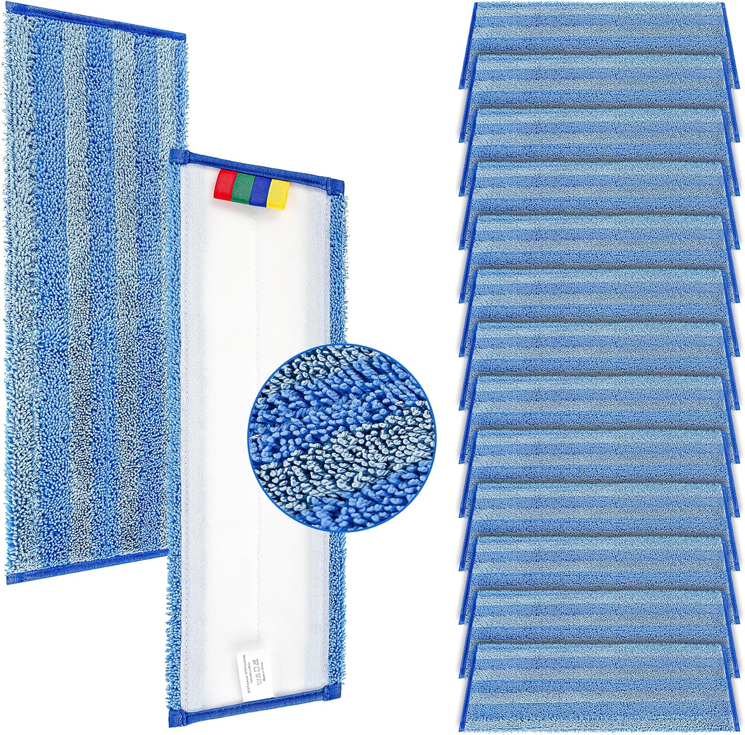 iDeaology 18in Microfiber Mop Pad Replacement - 15 Pack Heavy Duty Reusable